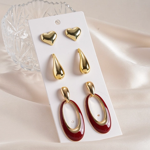 Alloy Heart Waterdrop And Oval Enamel Earrings With 925 Sterling Silver Earring Post Fashion Jewelry For Women Elegant