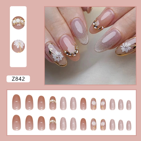 Katzenauge Press On Nägel Mit 3D Gänseblümchen Strasssteinen Farbverlauf Pink ABS Kunststoff Künstliche Fingernägel Für Damen
