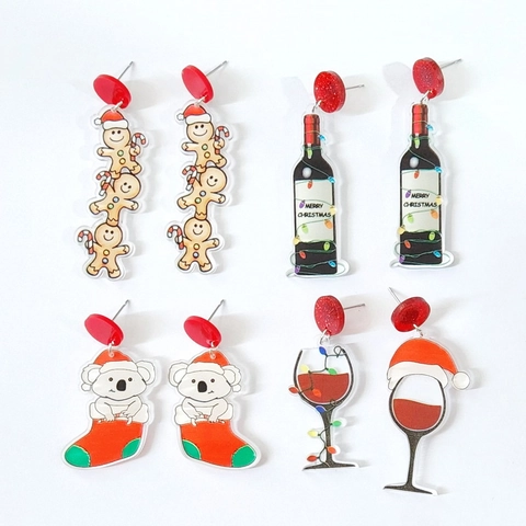 Weihnachten Acryl Ohrhänger Lebkuchenmann Faultier Socke Weinflasche Glas Urlaub Festliche Party Accessoires Damen