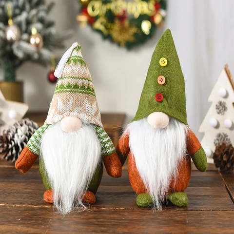 Christmas Gnome Ornaments Faceless Elf Dwarf Plush Doll Nordic Style Pointed Hat Felt Knit Fabric Home Table Decoration