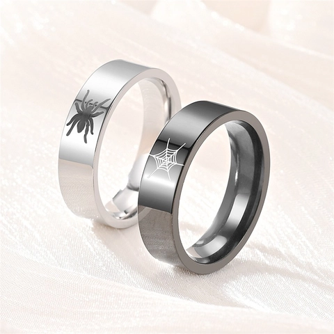 Fashion Stainless Steel Spider Web Band Ring For Men Women Punk Gothic Spider Pattern Polished Couple Ring Halloween Jewelry