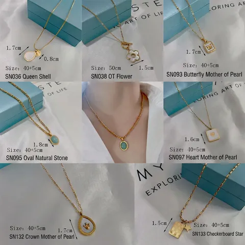 Elegante Collana In Acciaio Inossidabile Pendente In Madreperla Farfalla Cuore Corona Placcato Oro Gioielli Geometrici Da Donna