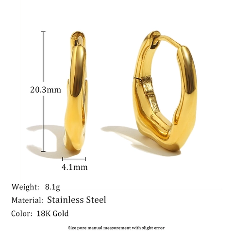 Minimalist Irregular Hoop Earrings Stainless Steel 18K Gold Plated Geometric Elegant Ear Buckles For Women