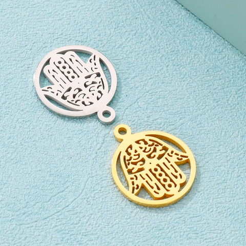 Colgante Mano De Hamsa Acero Inoxidable Redondo Hueco Charm Geométrico Para Fabricación De Joyas DIY Collar Pulsera