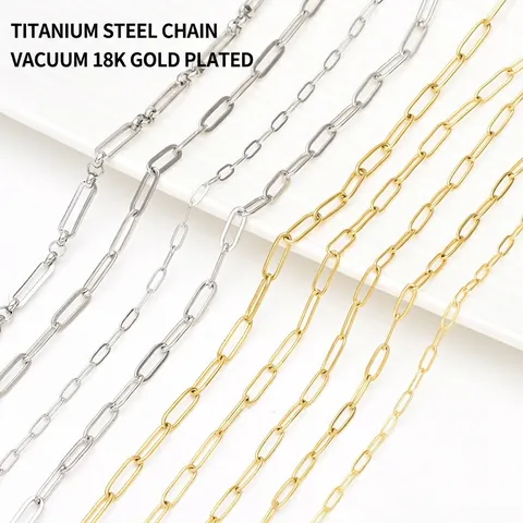 DIY Jewelry Making Chain Stainless Steel 18K Gold Plated Paperclip Long Link Necklace Bracelet Findings
