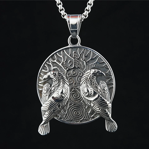 Collar Colgante Vikingo Acero Inoxidable Cuervos Odín Árbol De La Vida Brújula Vegvisir Runa Vintage Mitología Nórdica Hombres