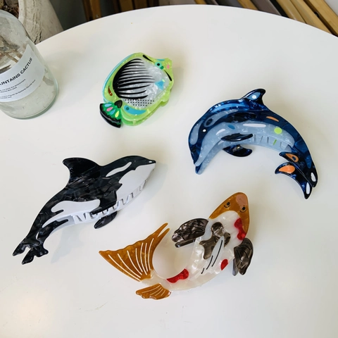 Pinzas Para El Cabello De Animales Marinos Acetato De Celulosa Forma De Ballena Delfín Koi Accesorios Creativos Para Mujeres