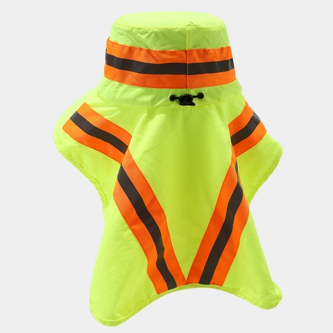 High Visibility Reflective Sun Hat With Neck Flap Breathable Polyester Quick Dry Outdoor Safety Headwear