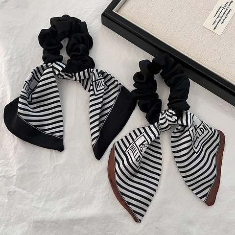 Elastico Per Capelli Con Foulard A Righe Elegante In Tessuto Di Raso Con Nastro Lungo Per Donne Ragazze Accessorio Versatile