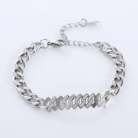 Pulsera De Cadena Cubana Acero Inoxidable 316L Chapado En Oro 18K Pavé De Diamantes Hip Hop Retro Joyas Para Mujer