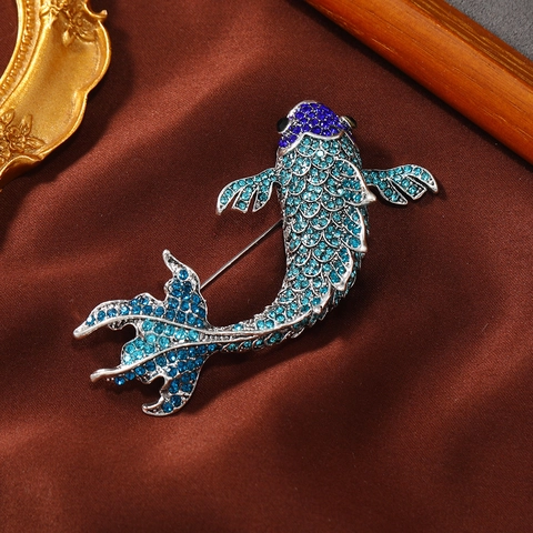 Koi Vis Broche Vintage Legering Met Kleurrijke Steentjes Voor Pak Jas Reversspeld Retro Chinese Stijl Sieraden
