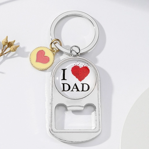 Portachiavi Apribottiglie Lega Di Zinco Cupola Di Vetro Cuore Stampato Regalo Festa Del Papà Creativo Portatile Per Papà