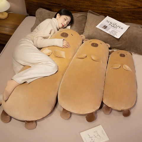 Capybara Plüschkissen Langes Körperkissen Weiches Cartoon Stofftier Puppe Kawaii Bett Sofa Deko Zum Schlafen Komfort