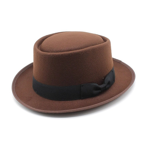 Cappello Pork Pie Retro Britannico Fedora In Feltro Di Lana A Tesa Piatta Con Fiocco Per Uomo Donna Autunno Inverno