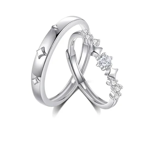 925 Sterling Silber Verstellbare Partnerringe Sternenhimml Stern Cubic Zirconia Geschenk Für Damen Herren