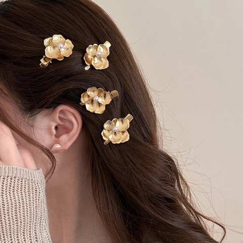 Pinzas Para El Cabello De Flores De Aleación Elegantes Vintage Horquillas Florales Clips De Pato Perlas Artificiales Artificiales