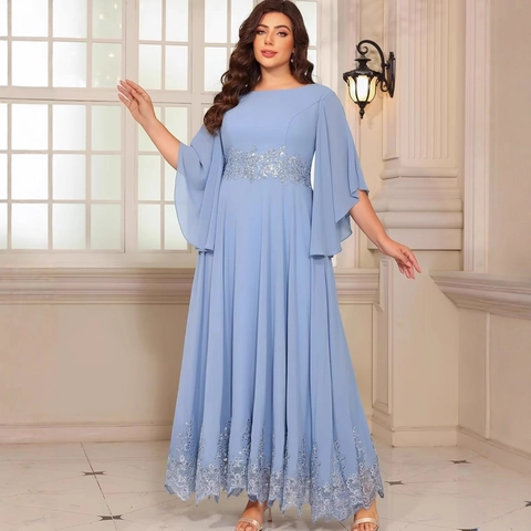 Formal Evening Gown Chiffon Long Dress With Embroidery And Sequins For Party Wedding Guest Mother Of The Bride A-Line