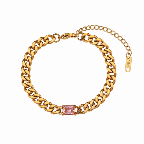 Cuban Link Bracelet Stainless Steel Gold Plated Geometric Zircon Inlay Fashion Elegant Jewelry Women Dainty