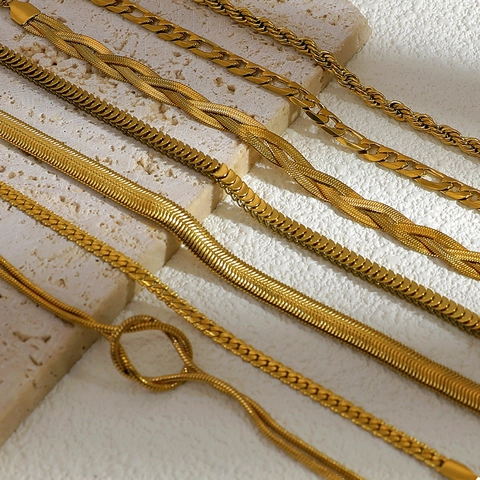 Bracciale Da Donna In Acciaio Inossidabile Placcato Oro 18K Impermeabile Catena A Serpente Gioielli