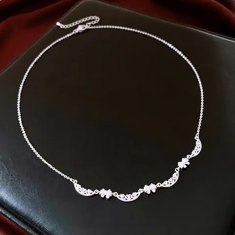 Collana Con Pendente Fiocco Minimalista Francese Per Donna Regolabile Rame Zircone Stile Di Lusso Vintage Placcato Argento