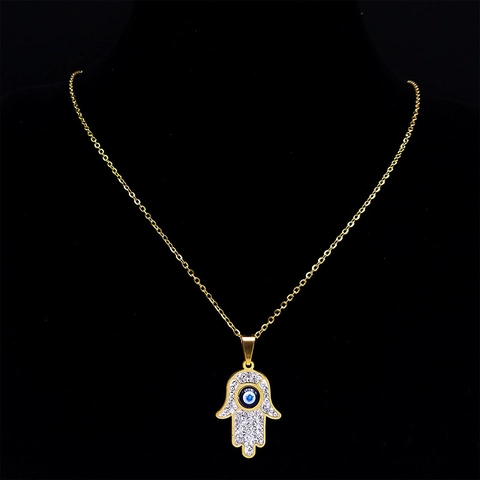 Hamsa Hand Boze Oog Hanger Ketting Roestvrij Staal Strass Zirkoon Boheems Etnisch Amulet Sieraden Vrouwen Mannen