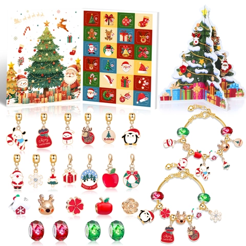Weihnachts Adventskalender DIY Schmuck Armband Set Countdown Geschenkbox Mit Weihnachtsmann Schneemann Rentier Anhänger Mädchen Xmas Geschenk