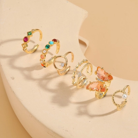 Anelli Aperti Regolabili Per Donna Farfalla Geometrico Zircone Perla Artificial ABS Resina Rame Placcato Oro 14K Gioielli