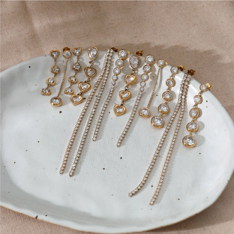 Vintage Lange Quasten Ohrringe Edelstahl Zirkonia Herz Runde Geometrische Schmuck Mit Edelstahl Ohrstecker