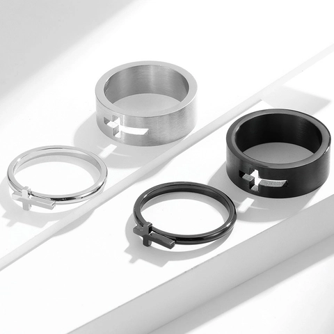 Cross Ring Stainless Steel Hollow Out Crucifix Polished Brushed Religious Minimalist Jewelry For Men Women Couples