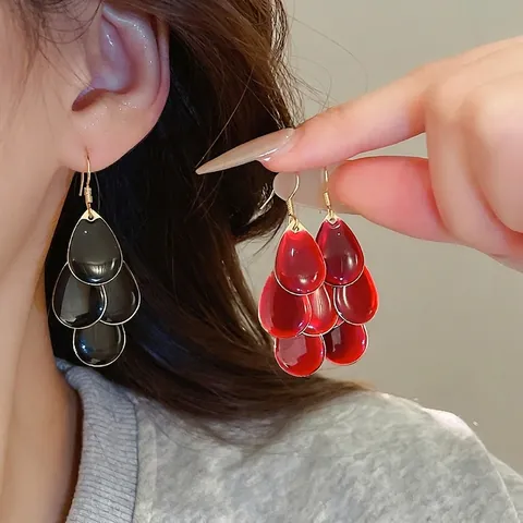 Pendientes Gota De Agua En Capas De Aleación Esmalte Joyería De Moda Chic Para Mujer Colgantes Goteo Multicapa
