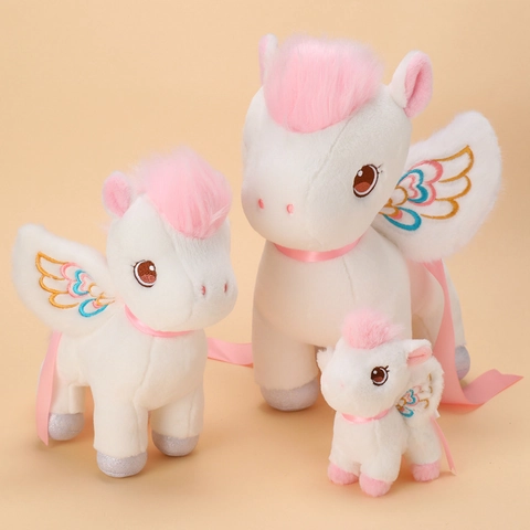 Einhorn Pegasus Plüschtier Engel Pony Puppe Weiches Stofftier Mit Bestickten Flügeln Rosa Mähne Silberne Hufe