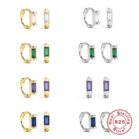 Pendientes de Aro Huggie de Plata de Ley 925 Circonia Rectangular Minimalista Geométrico Pendientes Pequeños para Mujer Joyería Chapada en Oro