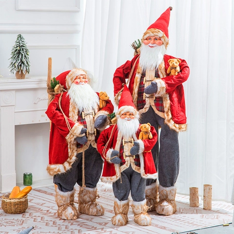Statuetta Babbo Natale In Piedi Decorazione Di Natale Peluche Pelliccia Sintetica Ornamento Natalizio Arredamento Interno