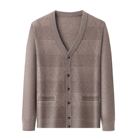Herren Strickjacke V-Ausschnitt Argyle Muster Knopfleiste Dicke Warme Business Casual Langarm Pullover Jacke Mit Taschen