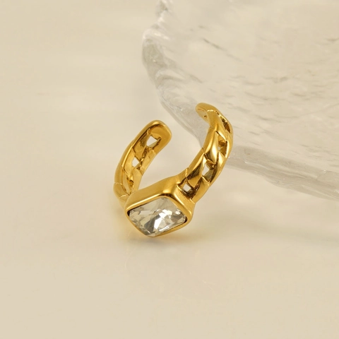 Anillo De Zirconia Cuadrado Simple De Acero Inoxidable Chapado En Oro De 18k Anillo Geométrico De Moda De Acero De Titanio