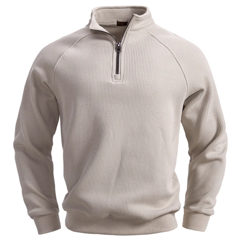 Herren Sweatshirt Mit Stehkragen Und Viertelreißverschluss Lässiger Baumwollmischung Rippstrick Pullover Langarm Oberteil