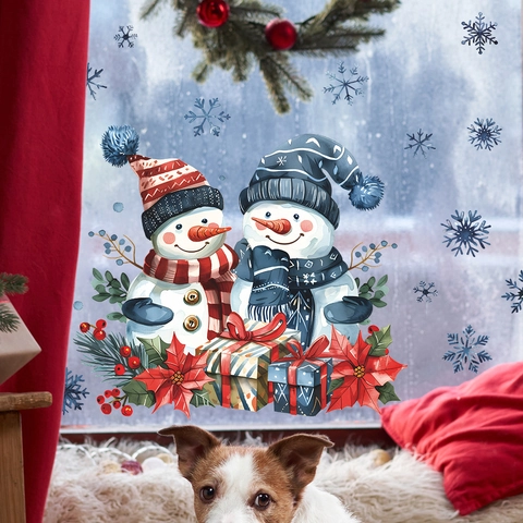 Weihnachten Fensteraufkleber Schneemann Schneeflocke Statisch Haftend PVC Wiederverwendbar Feiertag Glasdekor