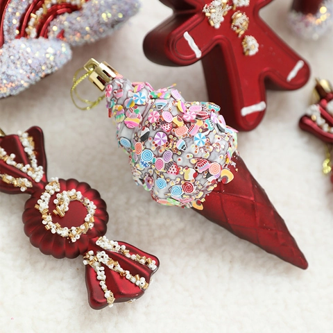Ornamenti Appesi Albero Natale Plastica Glitter Verniciato Decorazione Festiva Fungo Omino Zenzero Cuore Rosso