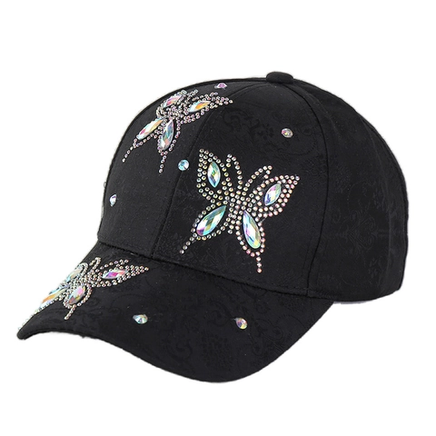 Women Rhinestone Butterfly Baseball Cap Jacquard Polyester Breathable Sunshade Fashion Streetwear Hat