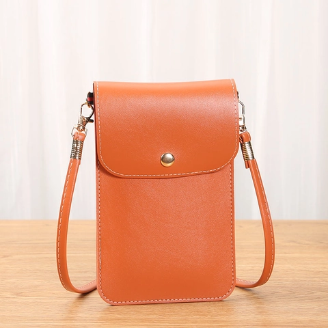 Sac De Téléphone Portable Vertical En Cuir PU Bandoulière Petit Sac À Épaule Avec Fenêtre Tactile Pour Femmes Style Minimaliste