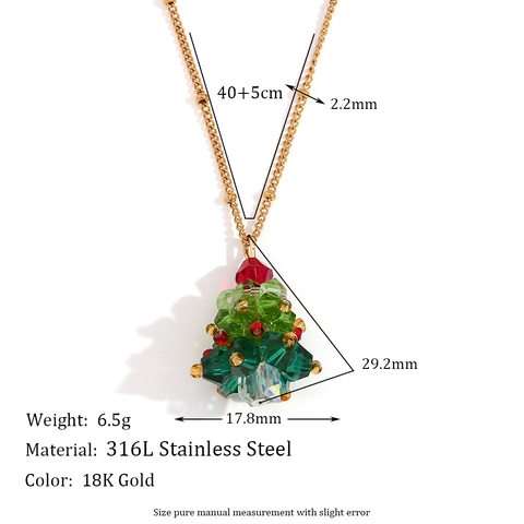 Weihnachtsbaum Anhänger Halskette Und Ohrringe Schmuck 18K Vergoldeter Edelstahl Bunte Kristallperlen Festliche Frauen