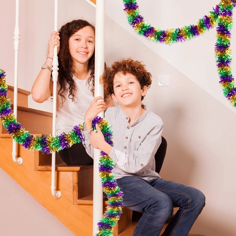Mardi Gras Tinsel Garland Streamer Purple Green Gold Metallic Foil Carnival Party Home Hanging Decor Festive Ornament