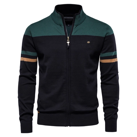 Heren Gebreid Vest Trui Met Rits Opstaande Kraag Color Block Gestreept Slim Fit Lange Mouwen Katoen Casual Tops