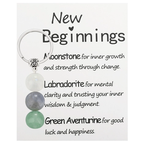 Handmade Natural Stone Crystal Bead Keychain With Meaning Card Stainless Steel Gemstone Healing Energy Jewelry Gift For Men Women