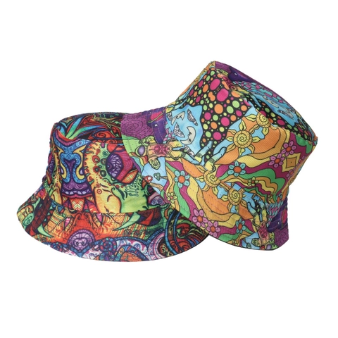 Vissershoed Polyester Bedrukt Grafisch Zonbescherming Retro Psychedelisch Streetwear Opvouwbaar Voor Dames Heren
