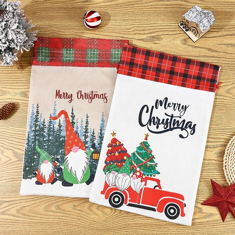 Sacchetti Regalo Di Natale Coulisse Tela Di Sacco Gnomo Camion Rosso Stampato Festa Vacanze
