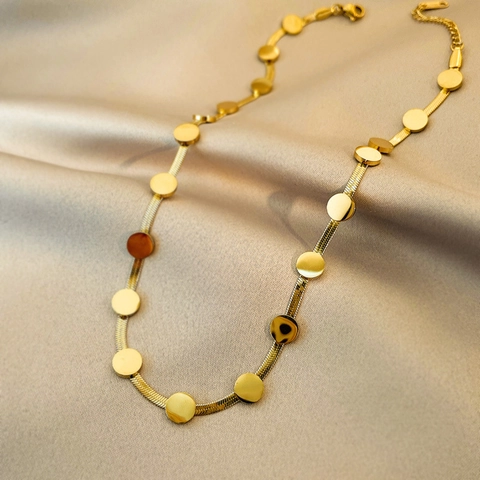 Collana Girocollo a Catena a Serpente in Acciaio al Titanio Minimalista con Pendente a Dischi Circolari Bracciale Gioielli da Donna