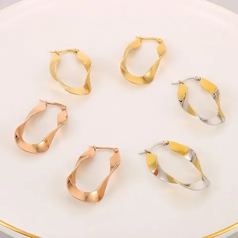 Pendientes De Aro En Forma De U Torcidos Acero Inoxidable Irregular Minimalista Retro Francés Para Mujer