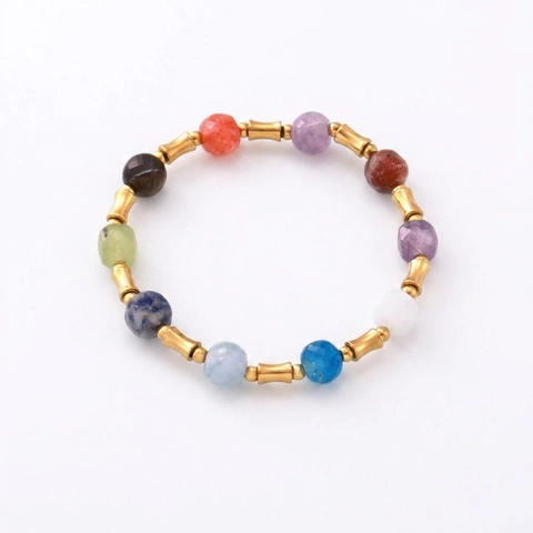 Bracciale Di Perline In Pietra Naturale Boema In Acciaio Al Titanio Placcato Oro Gioielli Di Moda Per Donna