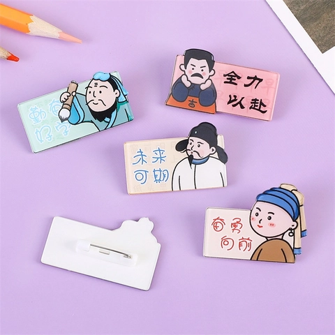 Cartoon Famous Figures Brooch Pin Acrylic Enamel Badge Motivational Text For Backpack Bags Clothing Accessories